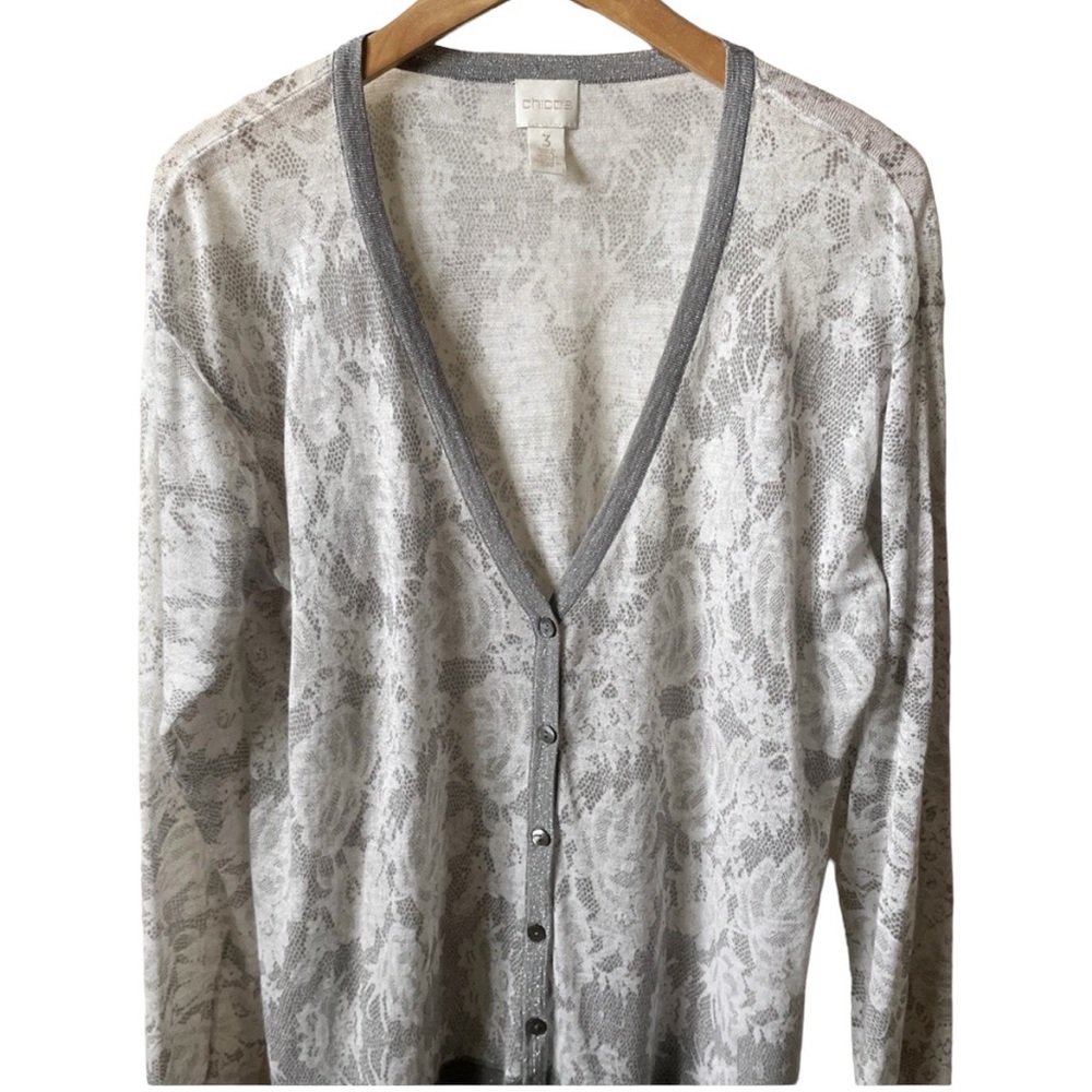 *Chico’s lacy gray cardigan sweater size XL Chico size 3 - Picture 3 of 6